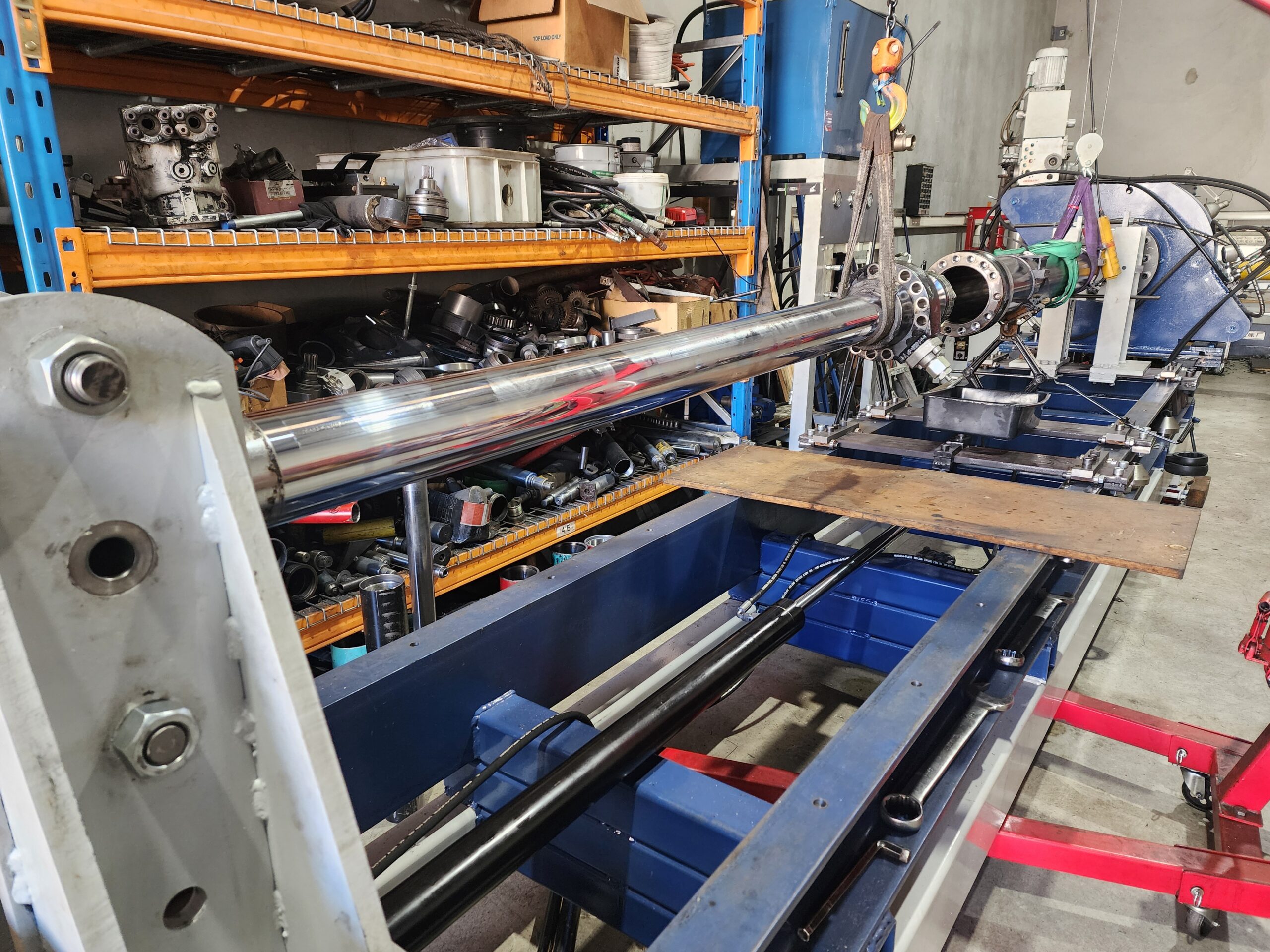 Piston and rod fully withdrawn from the barrel for inspection